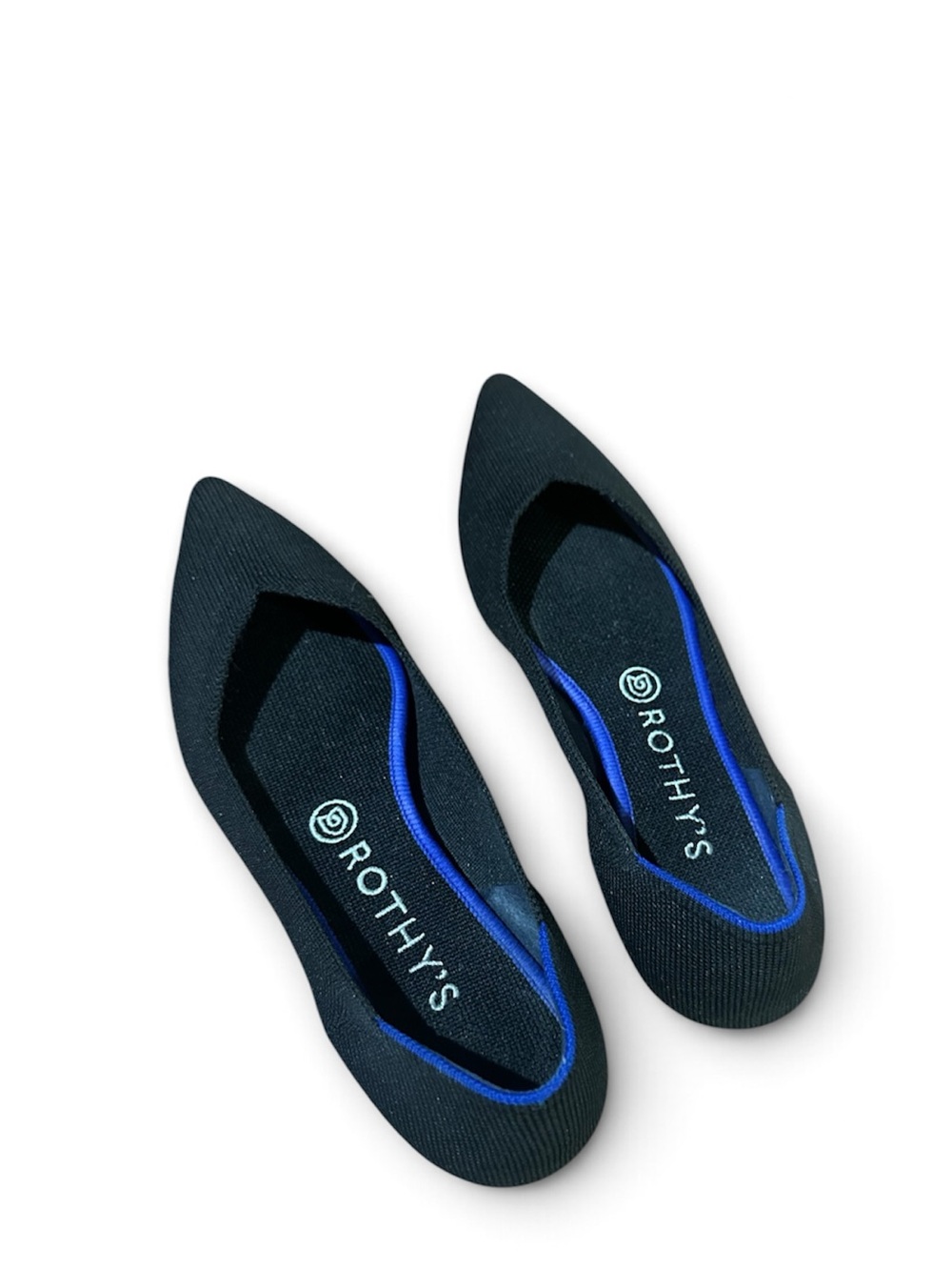 Rothy's Black Pointed Flats with Blue Trim size 9